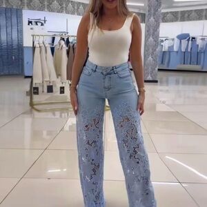High Rise Lace Detail Jeans